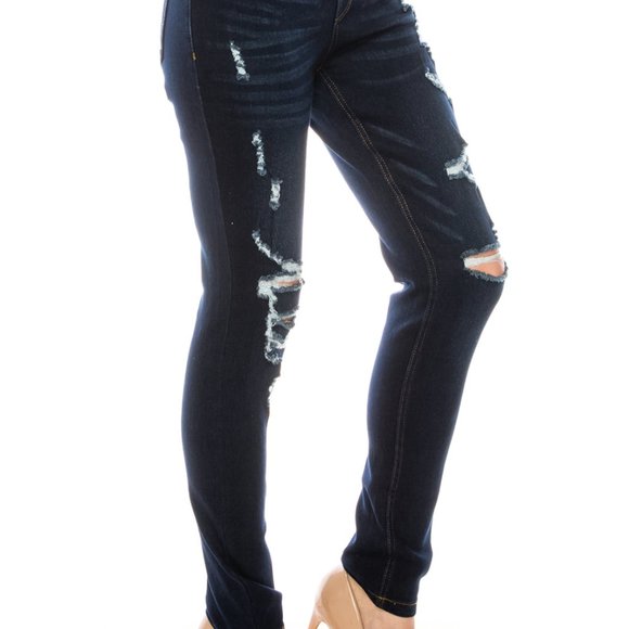 Distressed Pull On Denim Jeggings - Picture 4 of 8